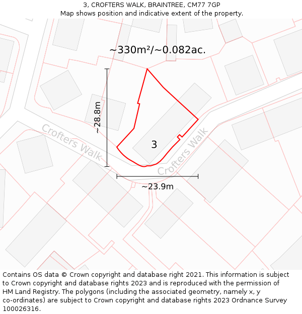 3, CROFTERS WALK, BRAINTREE, CM77 7GP: Plot and title map