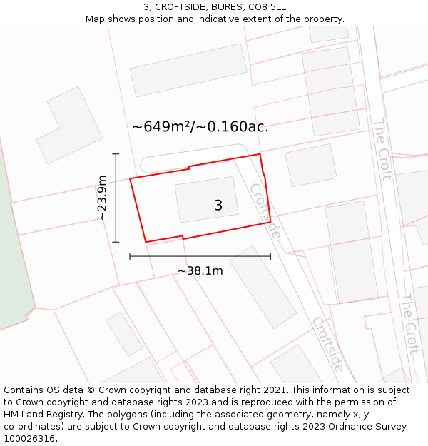 3, CROFTSIDE, BURES, CO8 5LL: Plot and title map