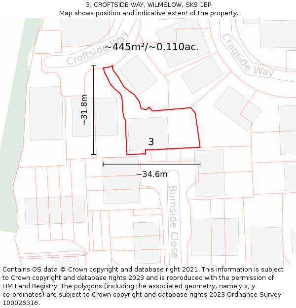 3, CROFTSIDE WAY, WILMSLOW, SK9 1EP: Plot and title map