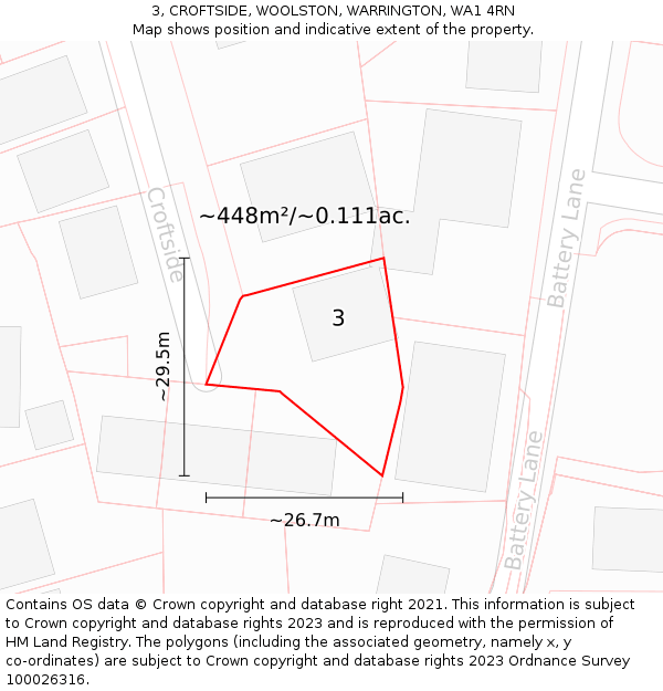 3, CROFTSIDE, WOOLSTON, WARRINGTON, WA1 4RN: Plot and title map