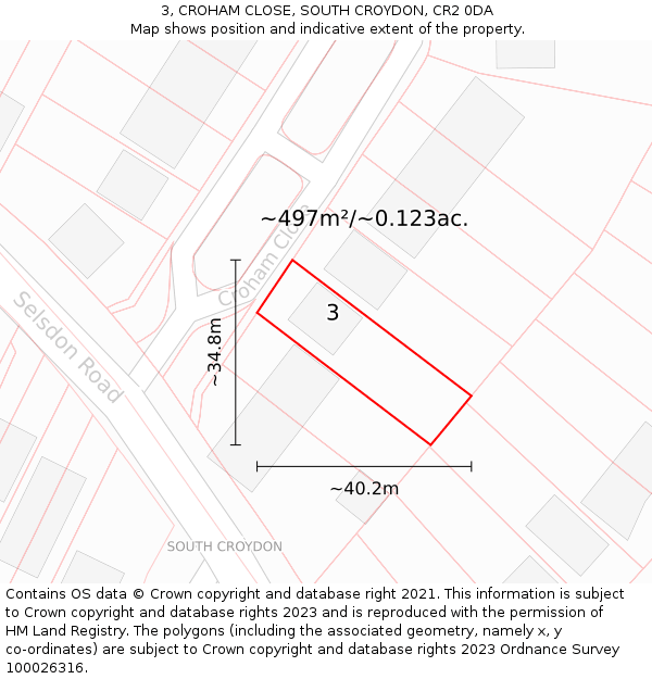 3, CROHAM CLOSE, SOUTH CROYDON, CR2 0DA: Plot and title map