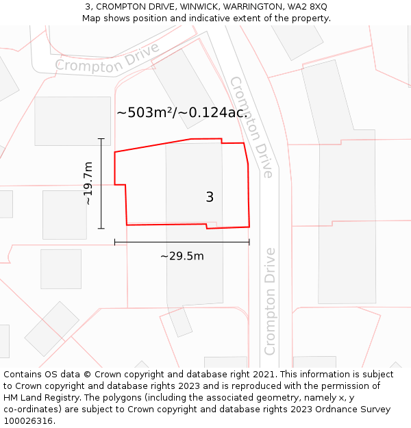 3, CROMPTON DRIVE, WINWICK, WARRINGTON, WA2 8XQ: Plot and title map