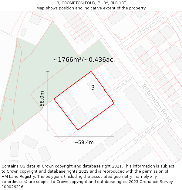 3, CROMPTON FOLD, BURY, BL8 1RE: Plot and title map