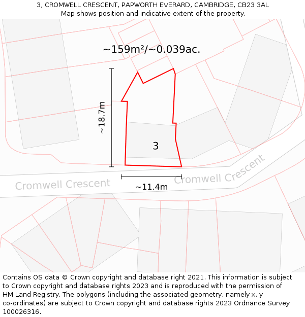3, CROMWELL CRESCENT, PAPWORTH EVERARD, CAMBRIDGE, CB23 3AL: Plot and title map