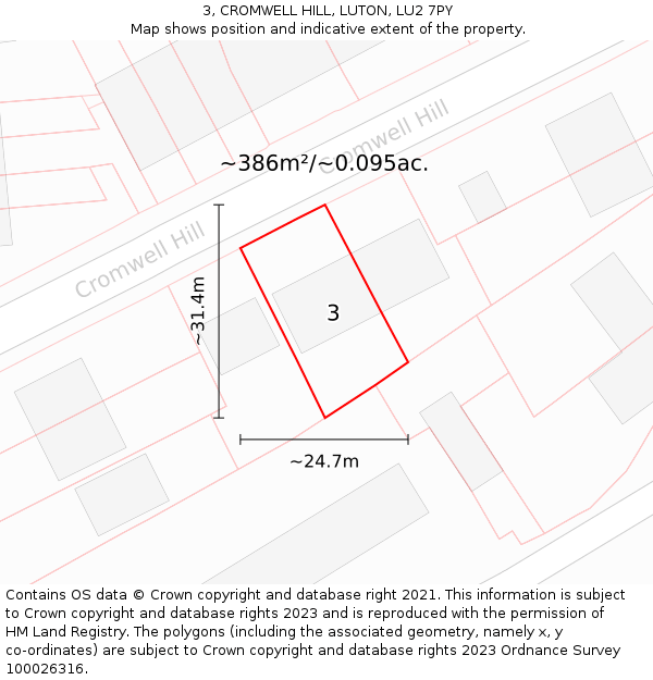 3, CROMWELL HILL, LUTON, LU2 7PY: Plot and title map
