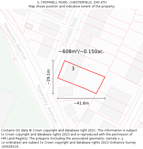3, CROMWELL ROAD, CHESTERFIELD, S40 4TH: Plot and title map