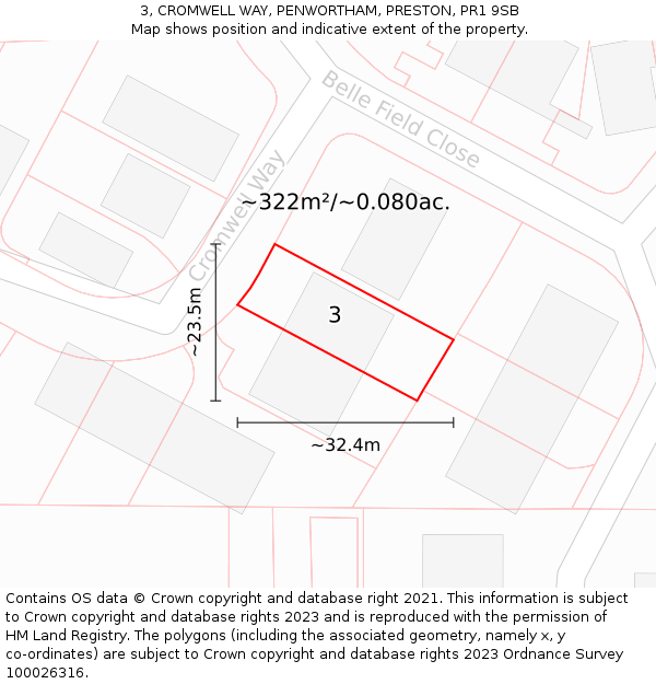 3, CROMWELL WAY, PENWORTHAM, PRESTON, PR1 9SB: Plot and title map
