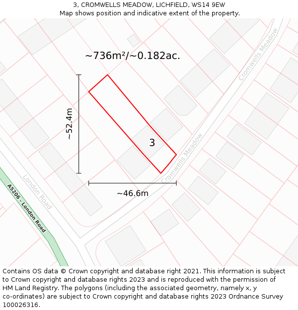 3, CROMWELLS MEADOW, LICHFIELD, WS14 9EW: Plot and title map