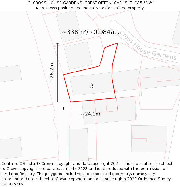 3, CROSS HOUSE GARDENS, GREAT ORTON, CARLISLE, CA5 6NW: Plot and title map