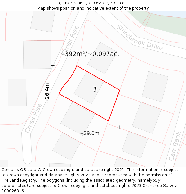 3, CROSS RISE, GLOSSOP, SK13 8TE: Plot and title map