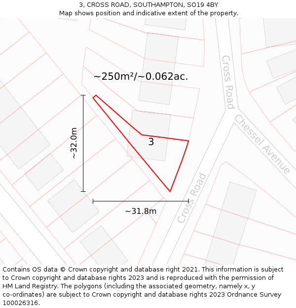 3, CROSS ROAD, SOUTHAMPTON, SO19 4BY: Plot and title map