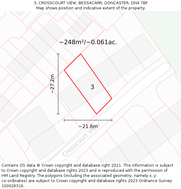 3, CROSSCOURT VIEW, BESSACARR, DONCASTER, DN4 7BF: Plot and title map