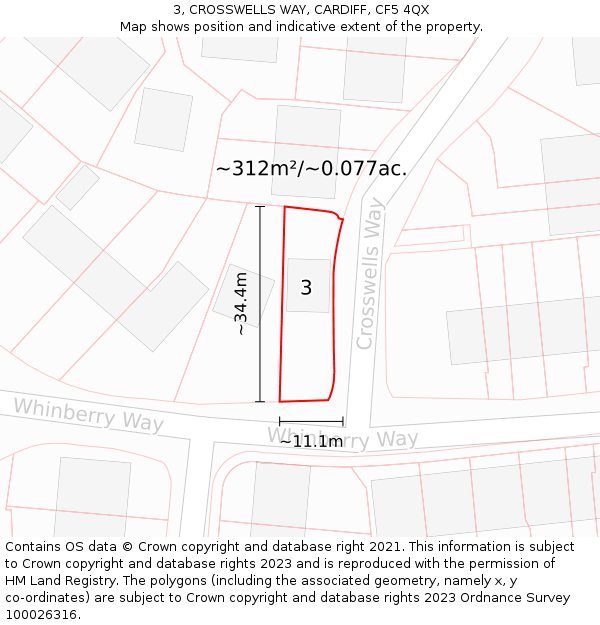 3, CROSSWELLS WAY, CARDIFF, CF5 4QX: Plot and title map