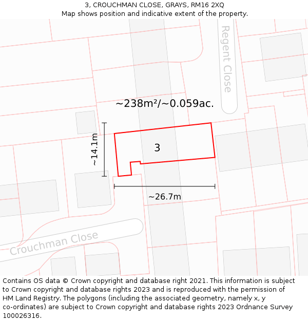 3, CROUCHMAN CLOSE, GRAYS, RM16 2XQ: Plot and title map