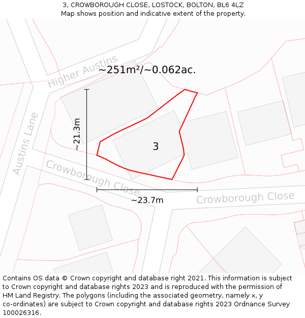 3, CROWBOROUGH CLOSE, LOSTOCK, BOLTON, BL6 4LZ: Plot and title map