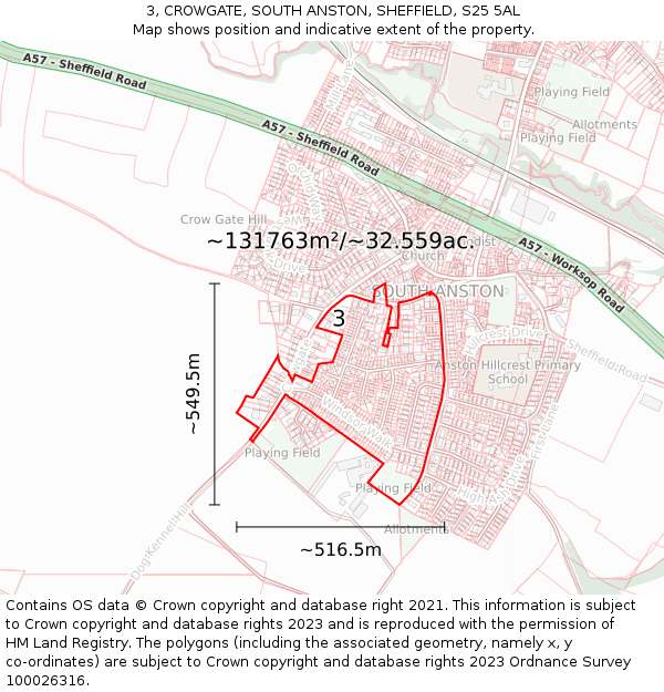 3, CROWGATE, SOUTH ANSTON, SHEFFIELD, S25 5AL: Plot and title map