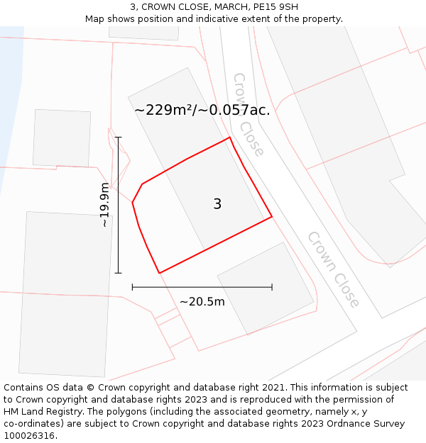 3, CROWN CLOSE, MARCH, PE15 9SH: Plot and title map