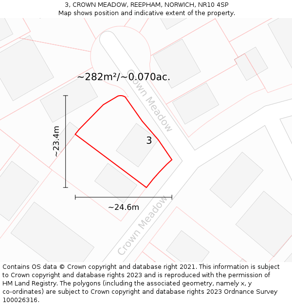 3, CROWN MEADOW, REEPHAM, NORWICH, NR10 4SP: Plot and title map