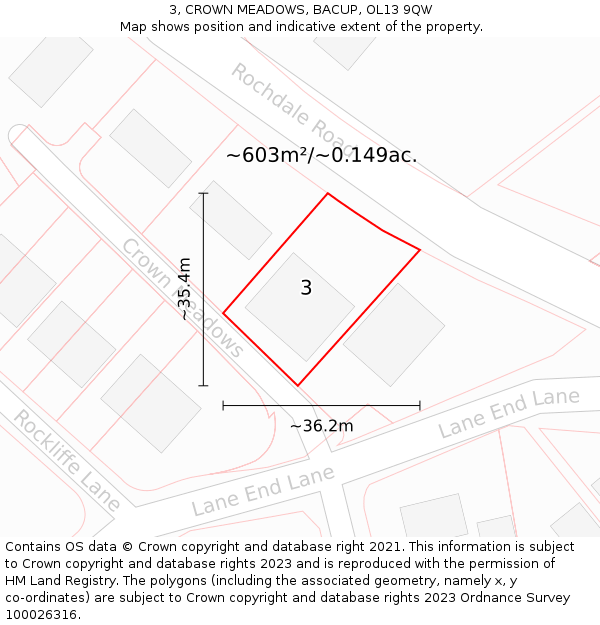 3, CROWN MEADOWS, BACUP, OL13 9QW: Plot and title map