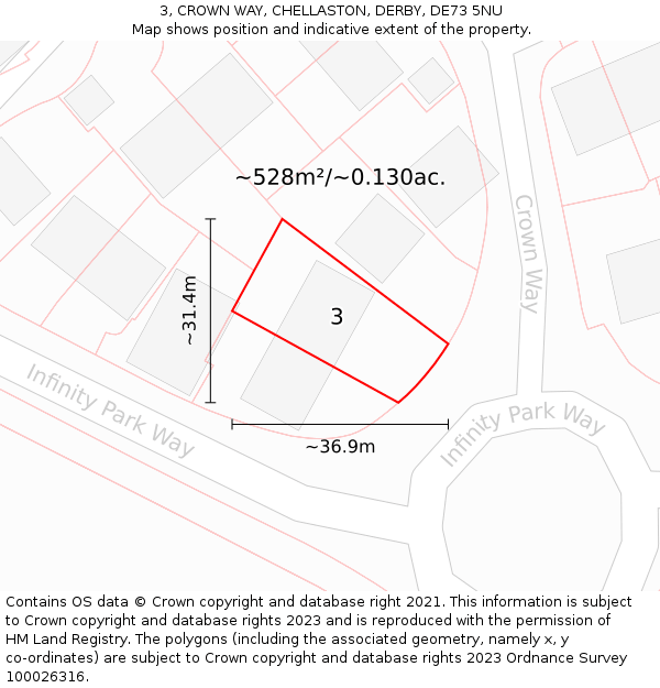 3, CROWN WAY, CHELLASTON, DERBY, DE73 5NU: Plot and title map