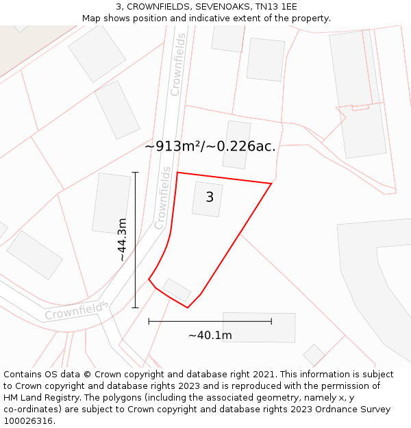 3, CROWNFIELDS, SEVENOAKS, TN13 1EE: Plot and title map
