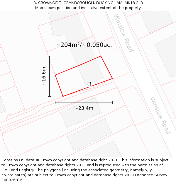 3, CROWNSIDE, GRANBOROUGH, BUCKINGHAM, MK18 3LR: Plot and title map