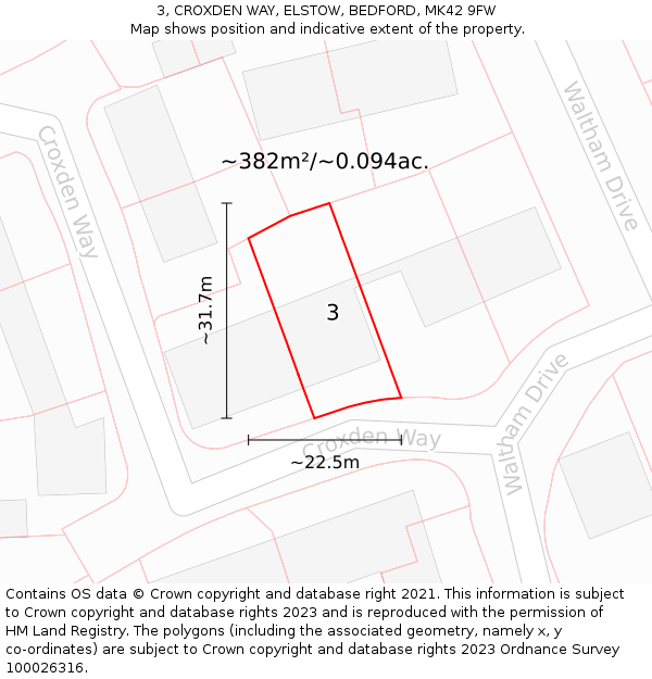 3, CROXDEN WAY, ELSTOW, BEDFORD, MK42 9FW: Plot and title map