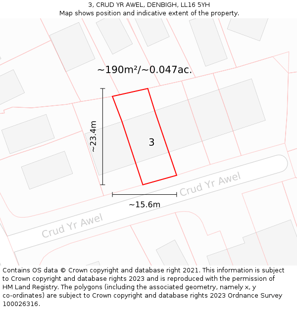 3, CRUD YR AWEL, DENBIGH, LL16 5YH: Plot and title map