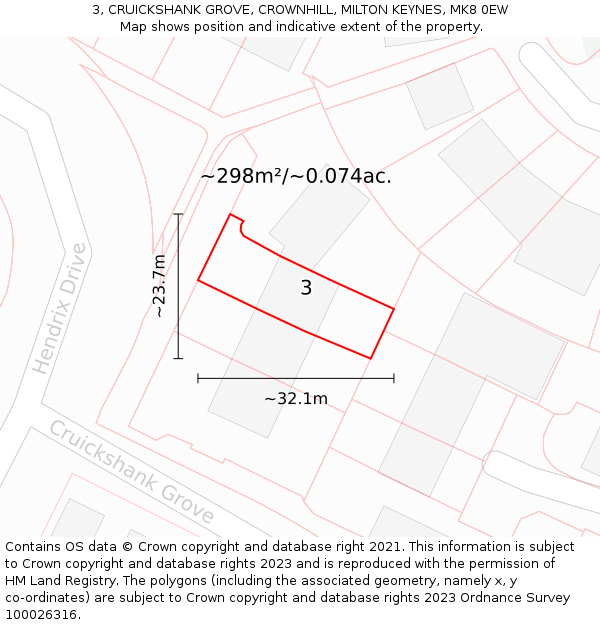 3, CRUICKSHANK GROVE, CROWNHILL, MILTON KEYNES, MK8 0EW: Plot and title map