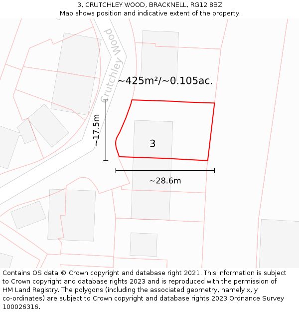 3, CRUTCHLEY WOOD, BRACKNELL, RG12 8BZ: Plot and title map
