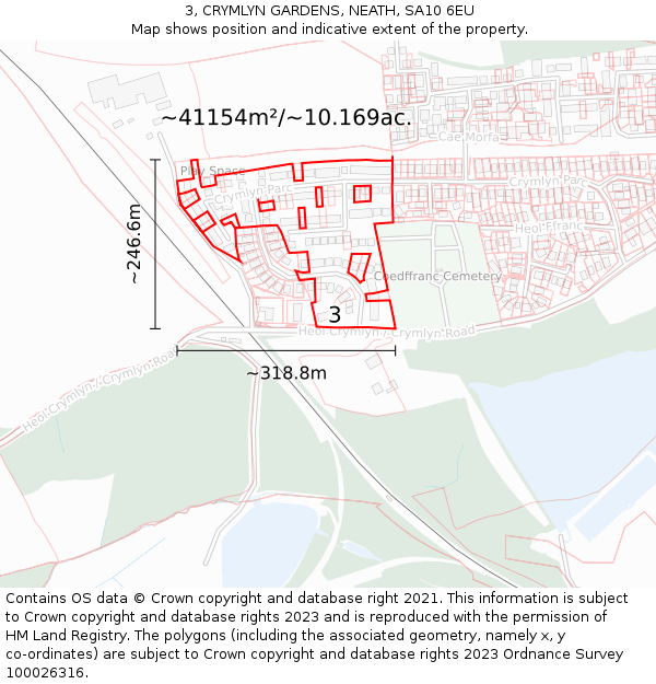 3, CRYMLYN GARDENS, NEATH, SA10 6EU: Plot and title map