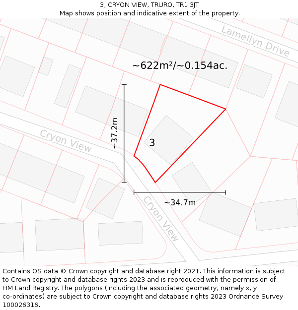 3, CRYON VIEW, TRURO, TR1 3JT: Plot and title map
