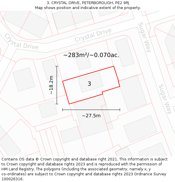 3, CRYSTAL DRIVE, PETERBOROUGH, PE2 9RJ: Plot and title map