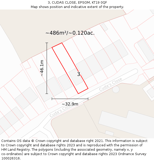 3, CUDAS CLOSE, EPSOM, KT19 0QF: Plot and title map