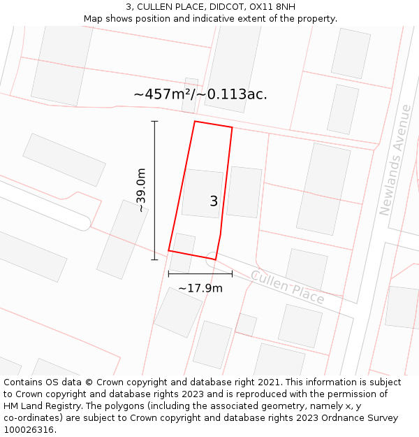 3, CULLEN PLACE, DIDCOT, OX11 8NH: Plot and title map