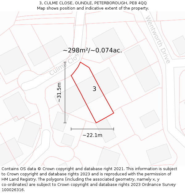 3, CULME CLOSE, OUNDLE, PETERBOROUGH, PE8 4QQ: Plot and title map