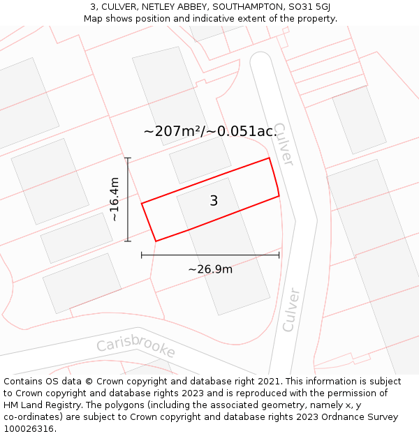 3, CULVER, NETLEY ABBEY, SOUTHAMPTON, SO31 5GJ: Plot and title map