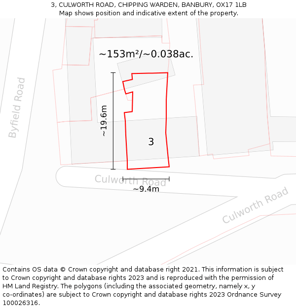 3, CULWORTH ROAD, CHIPPING WARDEN, BANBURY, OX17 1LB: Plot and title map