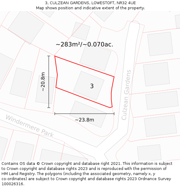 3, CULZEAN GARDENS, LOWESTOFT, NR32 4UE: Plot and title map