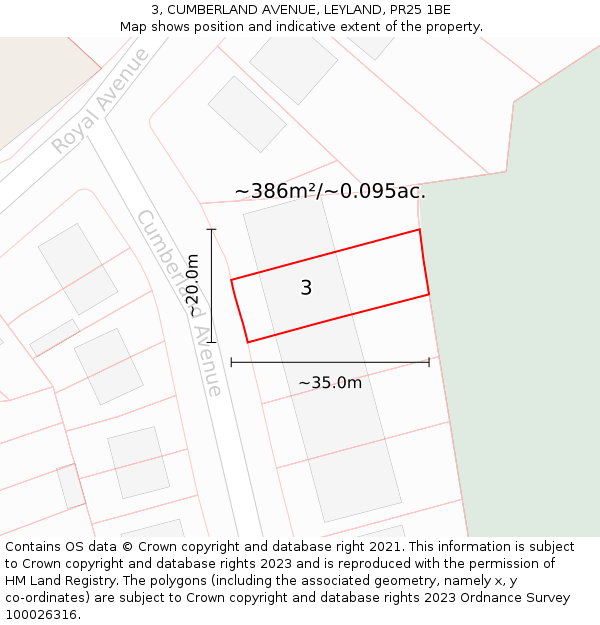 3, CUMBERLAND AVENUE, LEYLAND, PR25 1BE: Plot and title map