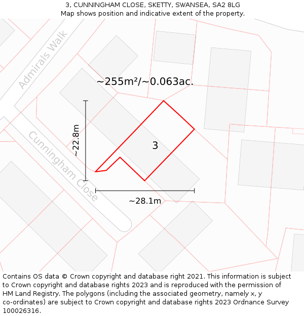 3, CUNNINGHAM CLOSE, SKETTY, SWANSEA, SA2 8LG: Plot and title map