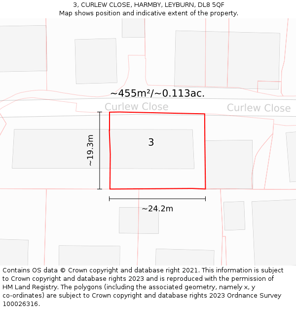 3, CURLEW CLOSE, HARMBY, LEYBURN, DL8 5QF: Plot and title map