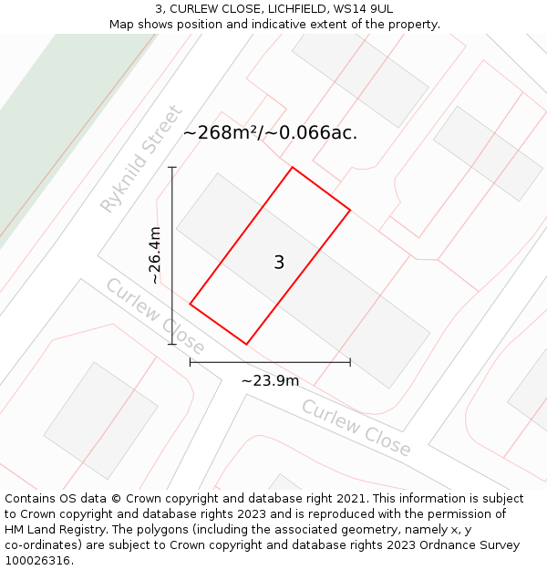 3, CURLEW CLOSE, LICHFIELD, WS14 9UL: Plot and title map