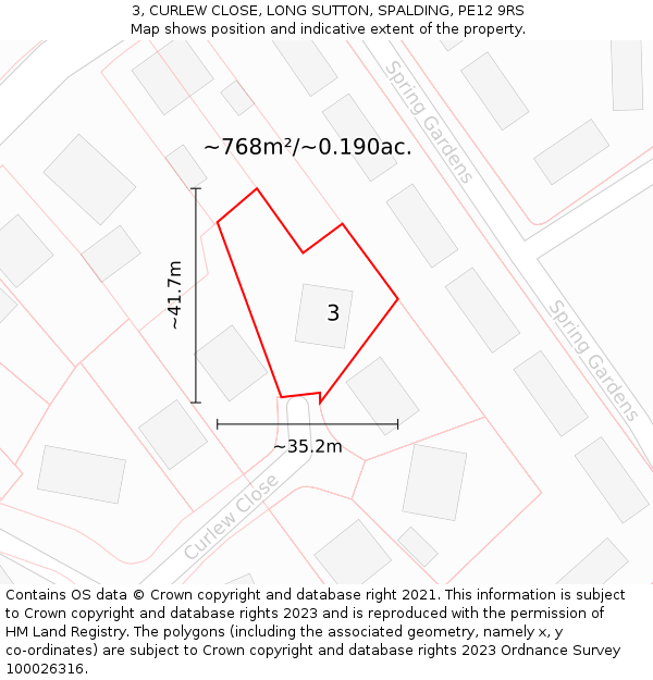 3, CURLEW CLOSE, LONG SUTTON, SPALDING, PE12 9RS: Plot and title map