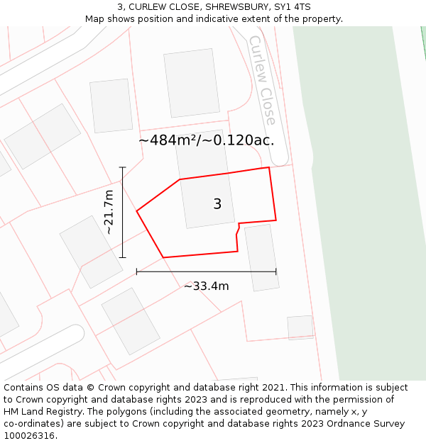 3, CURLEW CLOSE, SHREWSBURY, SY1 4TS: Plot and title map