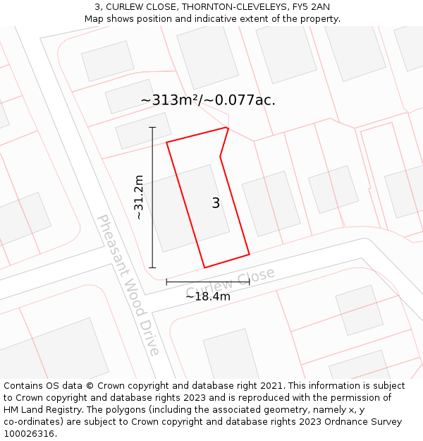 3, CURLEW CLOSE, THORNTON-CLEVELEYS, FY5 2AN: Plot and title map