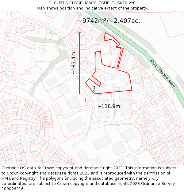 3, CURTIS CLOSE, MACCLESFIELD, SK10 2YR: Plot and title map