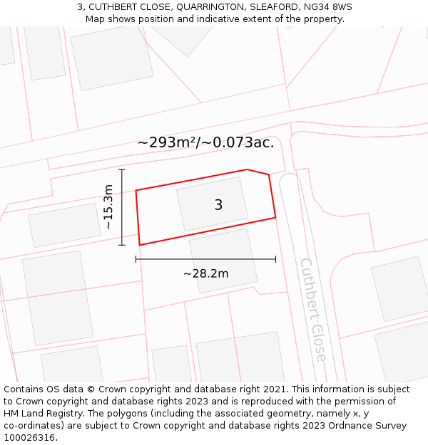 3, CUTHBERT CLOSE, QUARRINGTON, SLEAFORD, NG34 8WS: Plot and title map