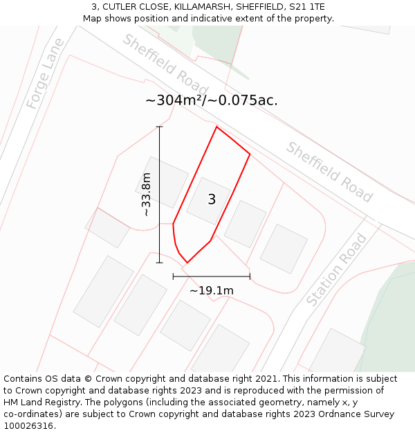 3, CUTLER CLOSE, KILLAMARSH, SHEFFIELD, S21 1TE: Plot and title map