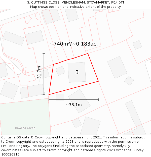 3, CUTTINGS CLOSE, MENDLESHAM, STOWMARKET, IP14 5TT: Plot and title map